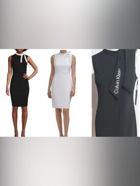 3 Calvin Klein Black Sleeveless Tie-Neck Sheath Dresses with pussybows